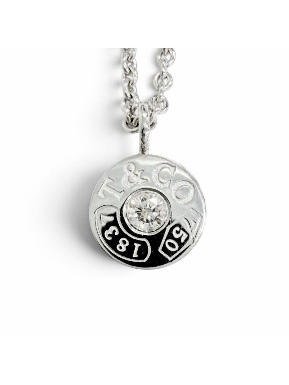 Tiffany & Co 1837 Circle Necklace Diamond 750 White Gold